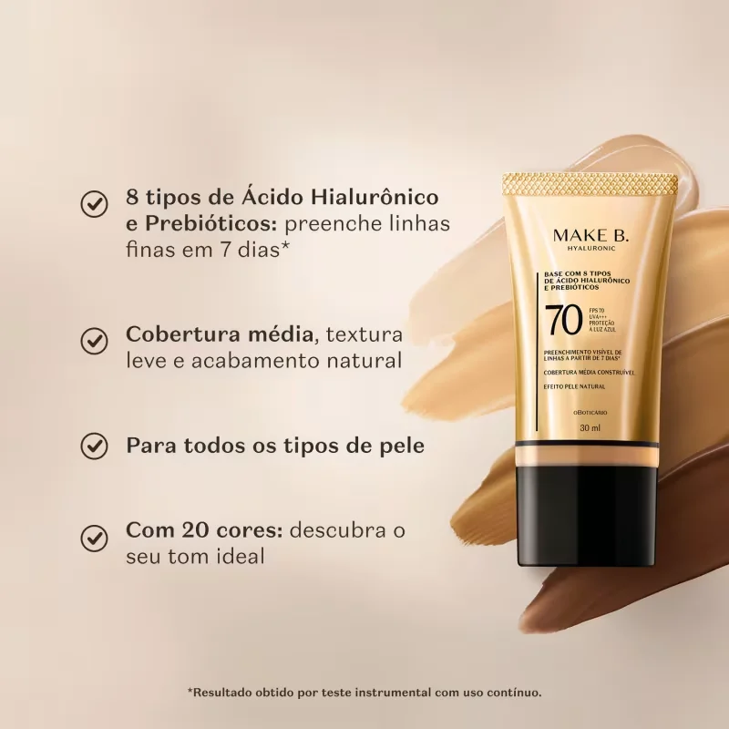 Base Líquida Protetora FPS 70 Make B. Hyaluronic Cor 275N 30ml
