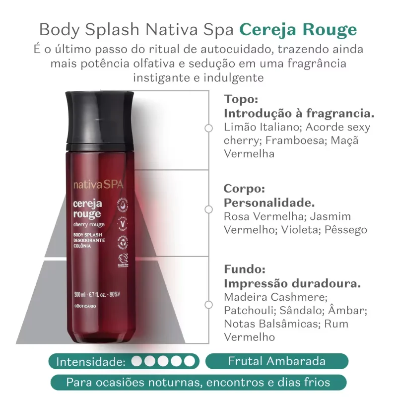 Body Splash Desodorante Colônia Nativa Spa Cereja Rouge 200ml