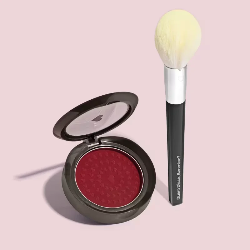 Combo Blush Compacto Vermelho Vermetin 2g + Pincel Para Pó e Blush