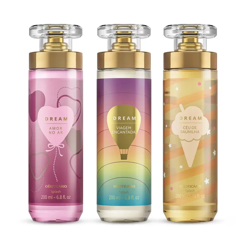 Combo Body Splash Dream: Viagem Encantada 200ml + Amor no Ar 200ml + Céu de Baunilha 200ml