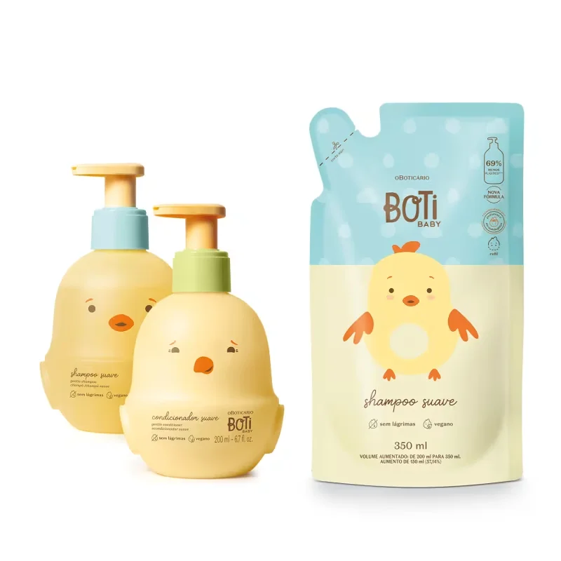 Combo Boti Baby: Shampoo Suave 200ml + Condicionador Suave 200ml + Refil Shampoo 350ml