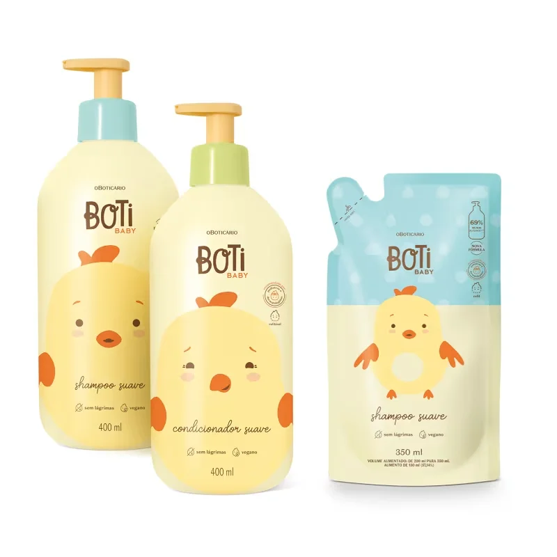 Combo Boti Baby: Shampoo Suave 400ml + Condicionador Suave 400ml + Refil Shampoo 350ml