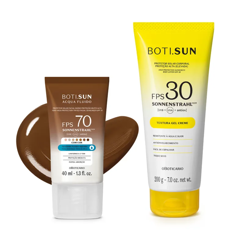 Combo Boti.Sun Protetor Solar: Facial com cor FPS70 Cor 08 200g + Corporal FPS30 200g