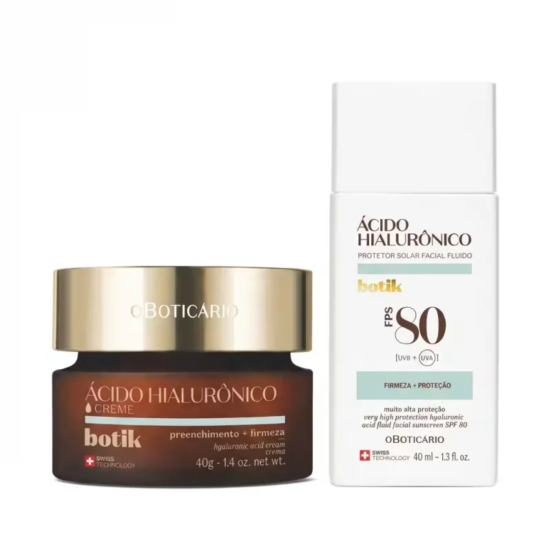 Combo Botik Ácido Hialurônico: Creme Facial Firmador 40g + Protetor Solar Facial Fluido FPS 80 40ml
