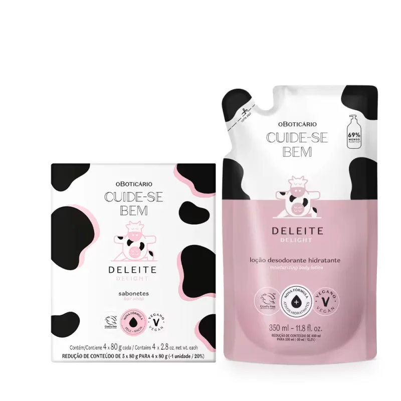 Combo Cuide-Bem Deleite: Refil Loção Corporal 350ml + Sabonete em Barra 4x80g