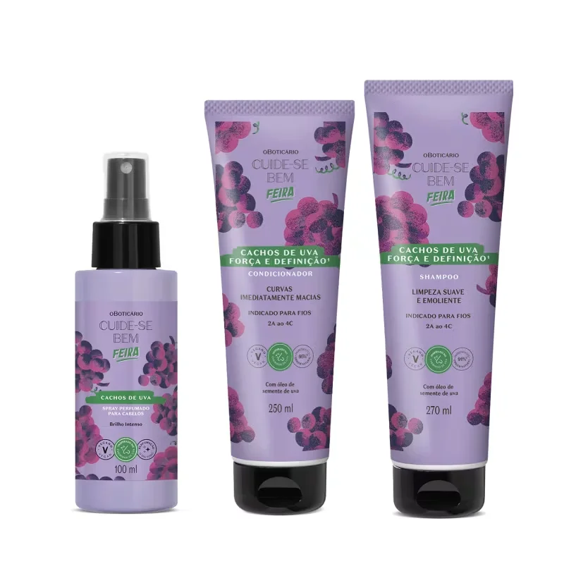 Combo Cuide-se Bem Cachos de Uva: Shampoo 270ml + Condicionador 250ml + Spray Perfumado 100ml