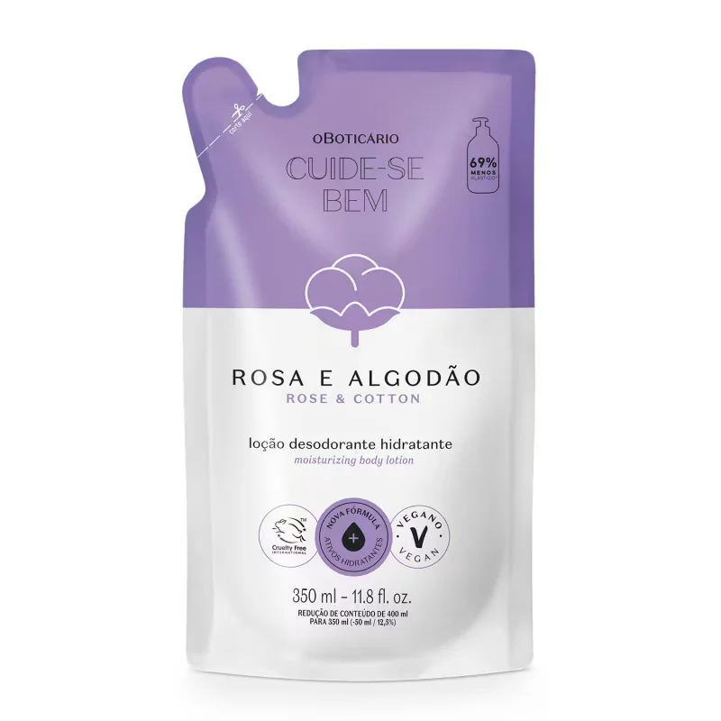 Combo Cuide-se Bem: Loção Corporal Deleite 400ml + Refil Rosa e Algodão 350ml