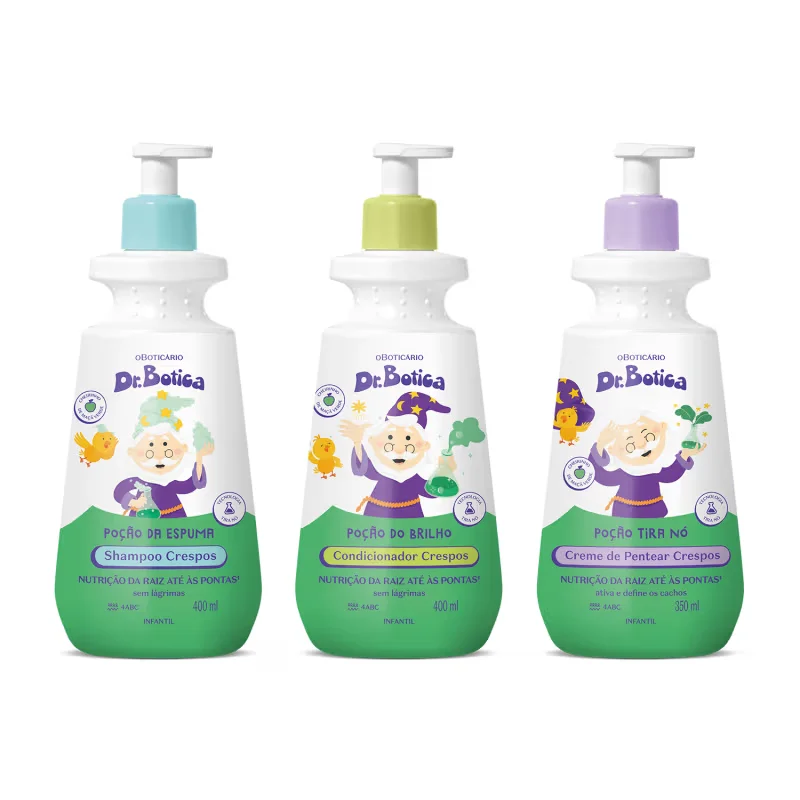 Combo Dr. Botica Cabelos Crespos 4 ABC: Shampoo Infantil 400ml + Condicionador Infantil 400ml + Creme Para Pentear Infantil 350ml