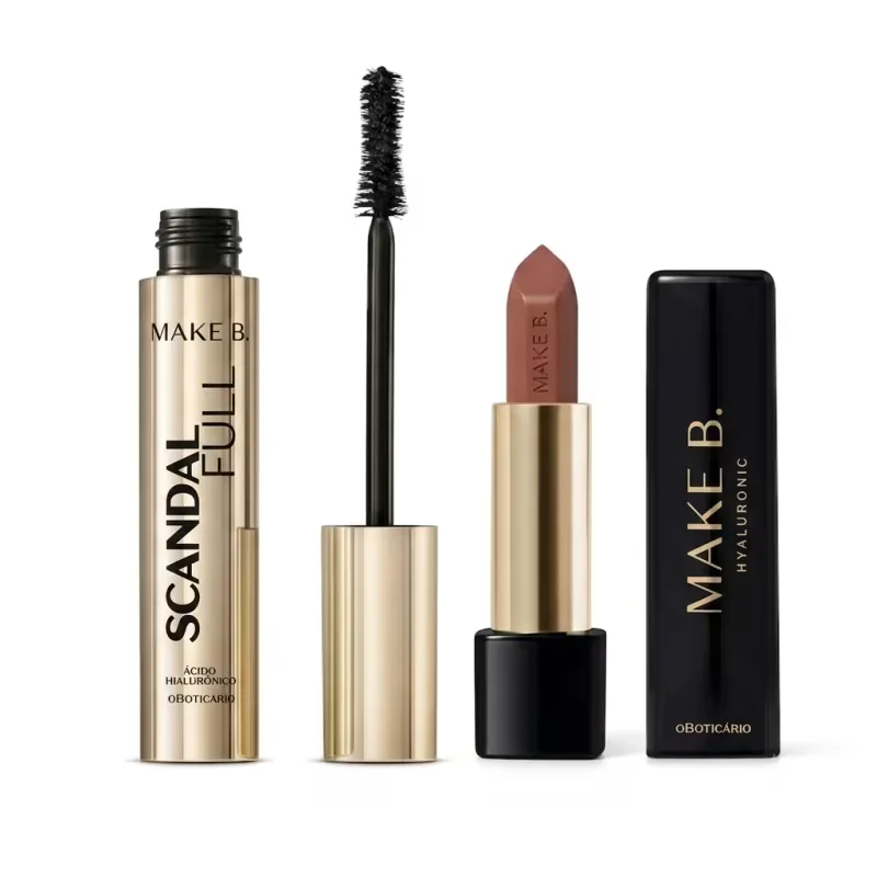 Combo Máscara de Cílios Make B. Scandal Full 10g + Batom Cremoso Make B. Hyaluronic Marrom Nude Chic 4g