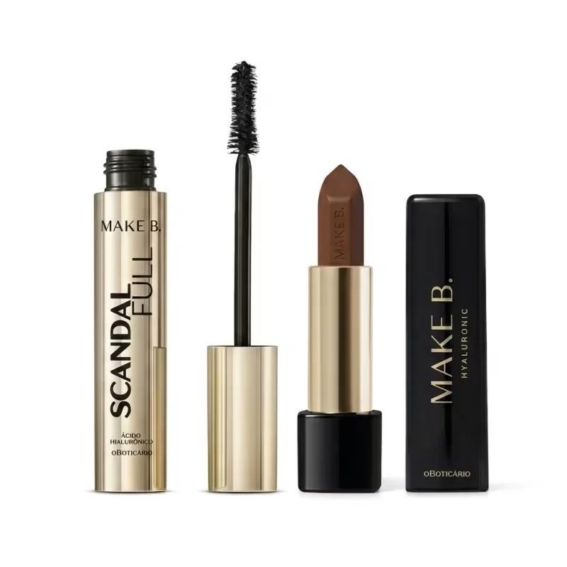 Combo Máscara de Cílios Make B. Scandal Full 10g + Batom Cremoso Make B. Hyaluronic Marrom Rich Brown 4g