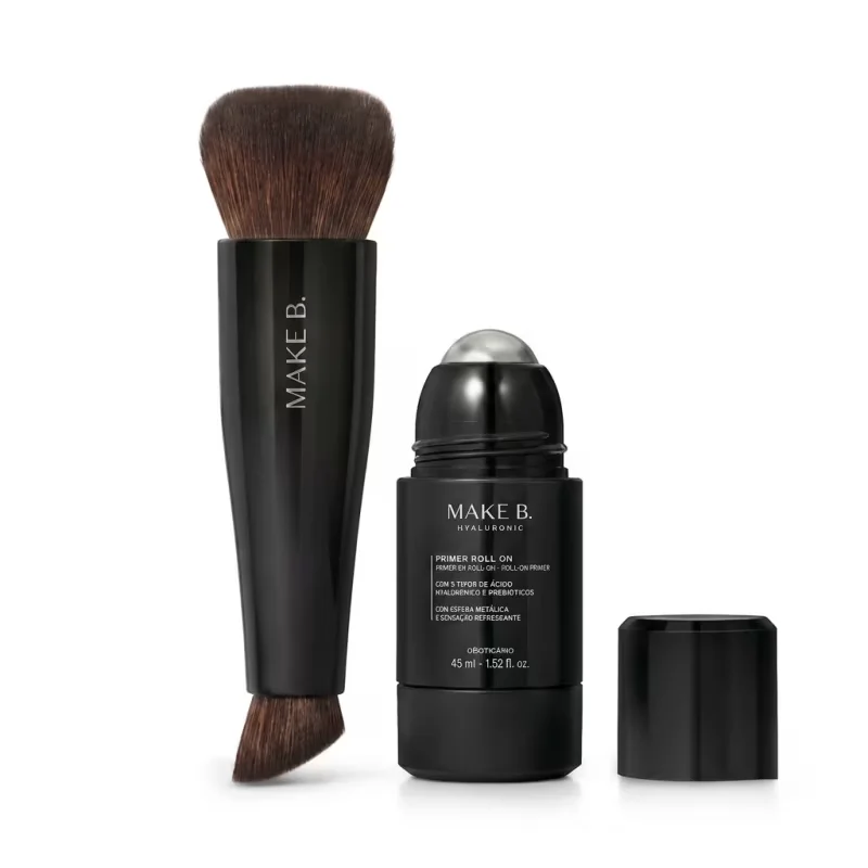 Combo Make B.: Pincel Multifuncional Make B. Duo Coverage + Primer Roll-On Make B. Hyaluronic 45ml
