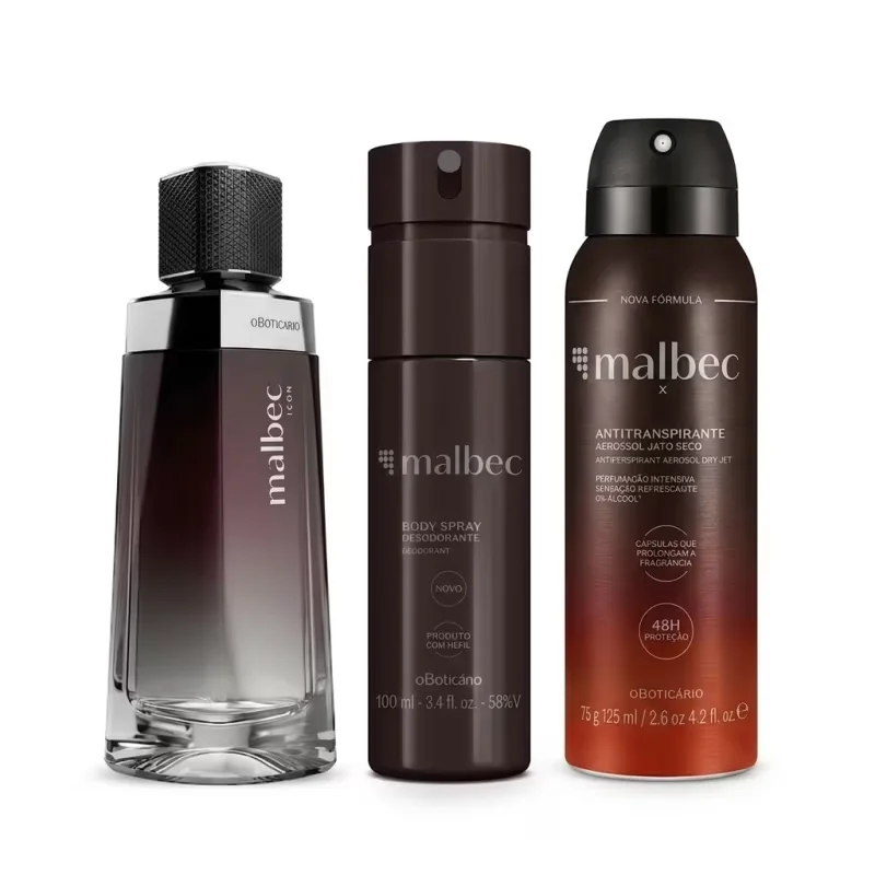 Combo Malbec: Desodorante Colônia 100ml + Body Spray 100ml + Antitranspirante Aerossol 125ml