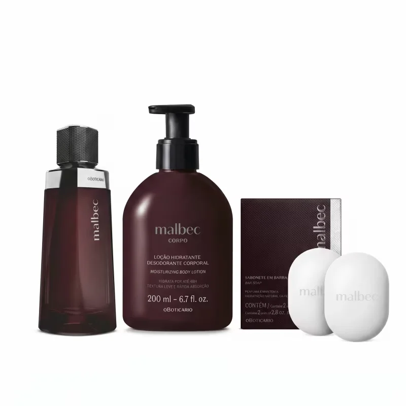Combo Malbec: Desodorante Colônia 100ml + Loção Hidratante 200ml + Sabonete em Barra 2x80g