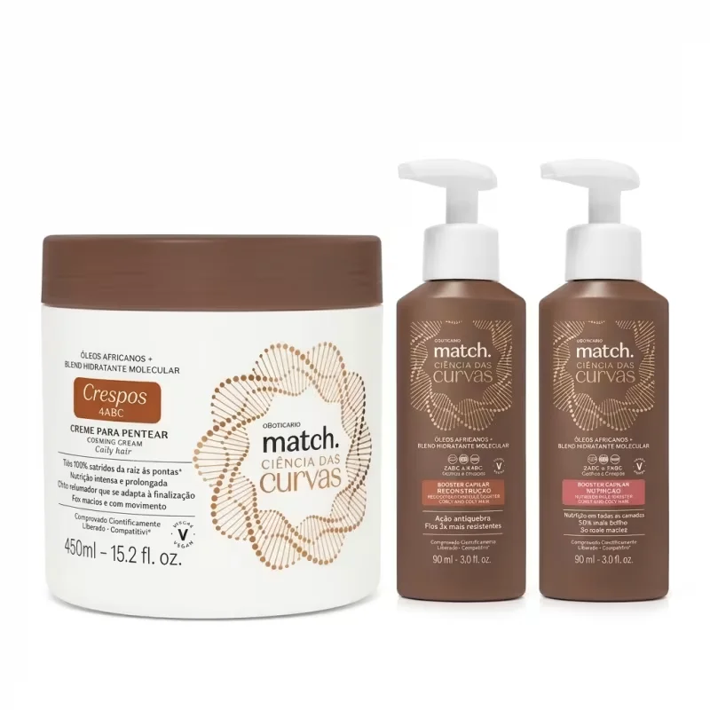 Combo Match Ciência das Curvas: Creme Para Pentear 450ml + Booster Capilar Nutrição 90ml + Booster Capilar Reconstrução 90ml
