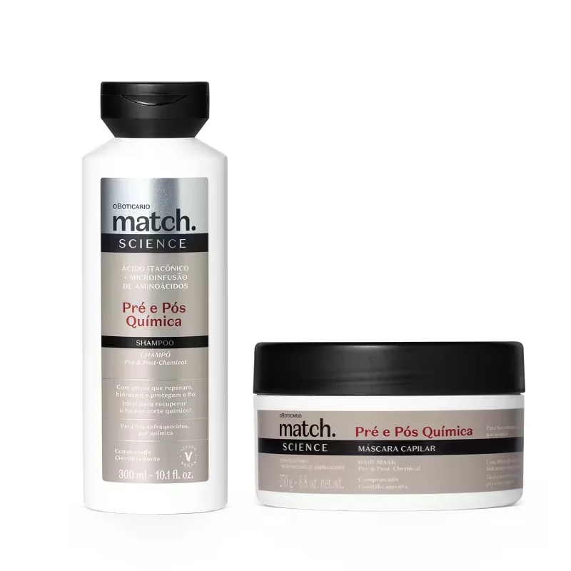 Combo Match Science Pré e Pós-Química: Shampoo 300ml + Máscara Capilar 250g