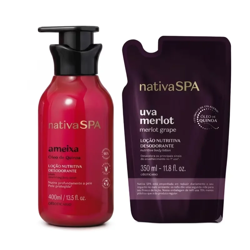 Combo Nativa SPA Ameixa e Uva Merlot: Loção Hidratante Corporal 400ml + Refil Loção Nutritiva Corporal 350ml