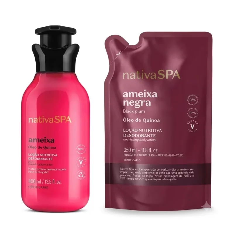 Combo Nativa SPA: Loção Hidratante Corporal Ameixa 400ml + Refil Loção Desodorante Hidratante Corporal Ameixa Negra 350ml