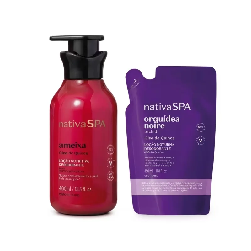 Combo Nativa SPA: Loção Hidratante Corporal Ameixa 400ml + Refil Loção Noturna Orquídea Noire 350ml