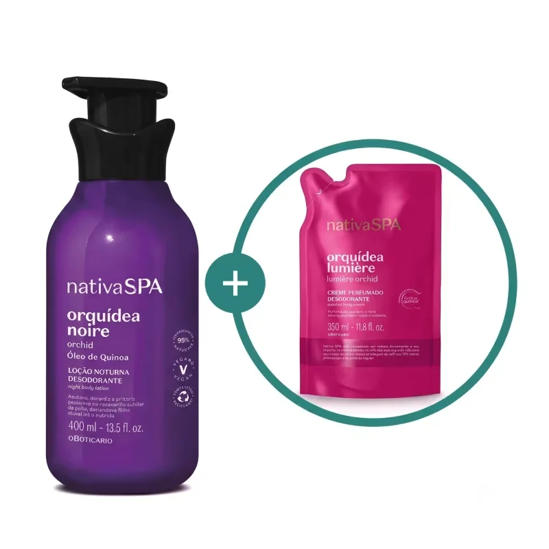 Combo Nativa SPA Orquídea: Loção Noturna Orquídea Noire 400ml + Refil Creme Perfumado Orquídea Lumière 350ml