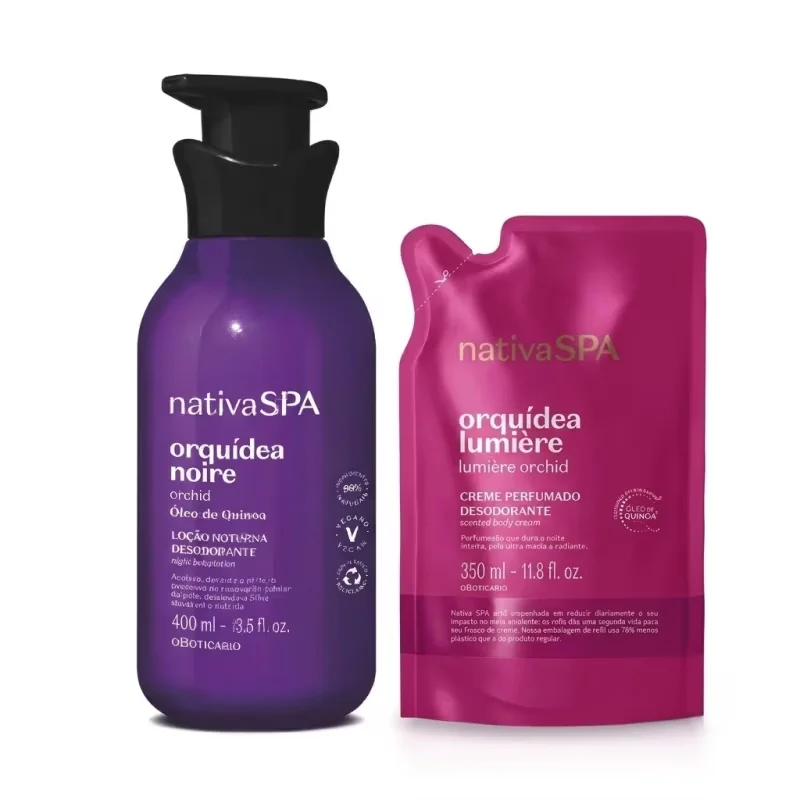 Combo Nativa SPA Orquídea: Loção Noturna Orquídea Noire 400ml + Refil Creme Perfumado Orquídea Lumière 350ml