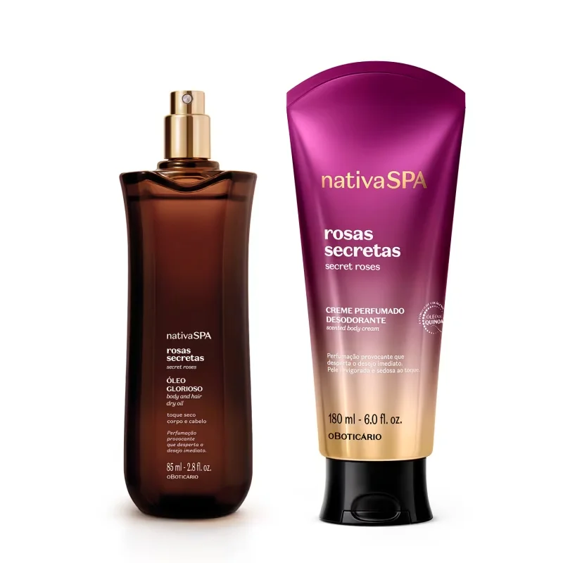 Combo Nativa SPA Rosas Secretas: Óleo Multifuncional Corpo E Cabelos 85ml + Creme Perfumado Corporal 180ml