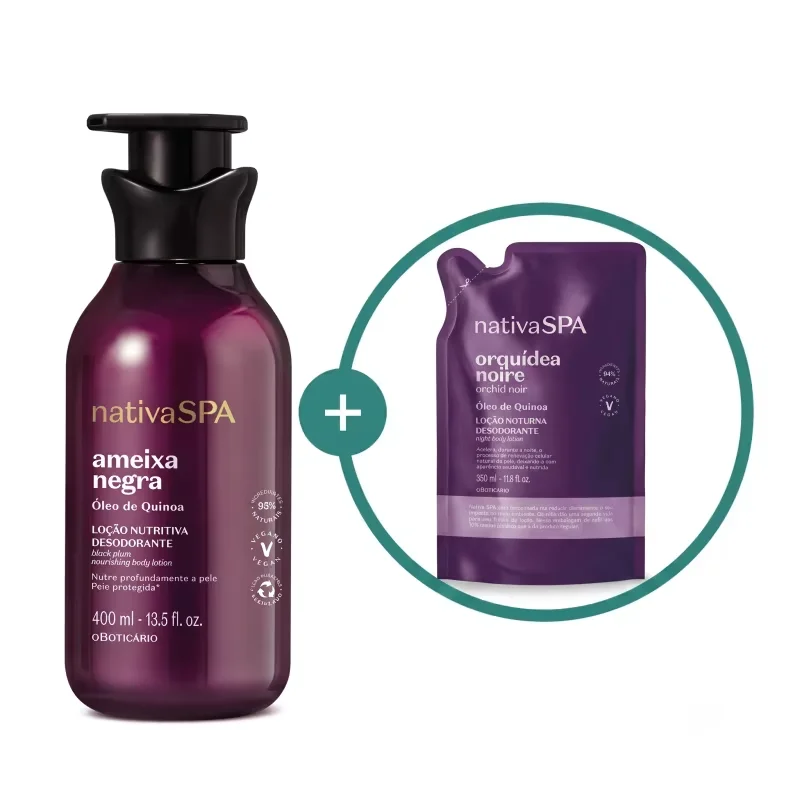 Combo Nativa Spa: Loção Corporal Ameixa Negra 400ml + Refil Orquídea Noire 350ml