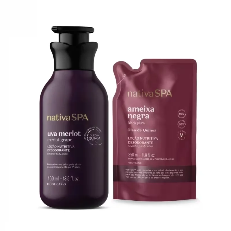 Combo Nativa Spa: Loção Nutritiva Corporal Uva Merlot 400ml e Refil Loção Hidratante Corporal Ameixa Negra 350ml