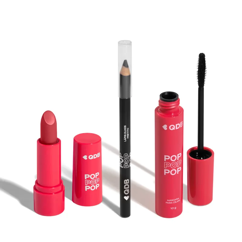 Combo POP Quem Disse, Berenice?: Máscara Para Cílios 10g + Lápis Preto Para Olhos 1,1g+ Batom Rosa Radiante 3,6g