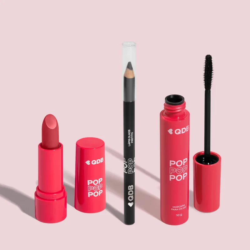 Combo POP Quem Disse, Berenice?: Máscara Para Cílios 10g + Lápis Preto Para Olhos 1,1g+ Batom Rosa Radiante 3,6g