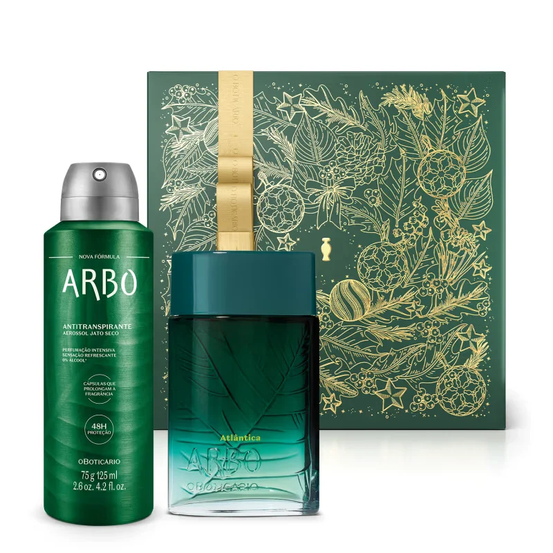 Combo Presente Arbo: Atlântica Desodorante Colônia 100ml + Desodorante Antitranspirante Aerossol 75ml/125g + Caixa Presenteável