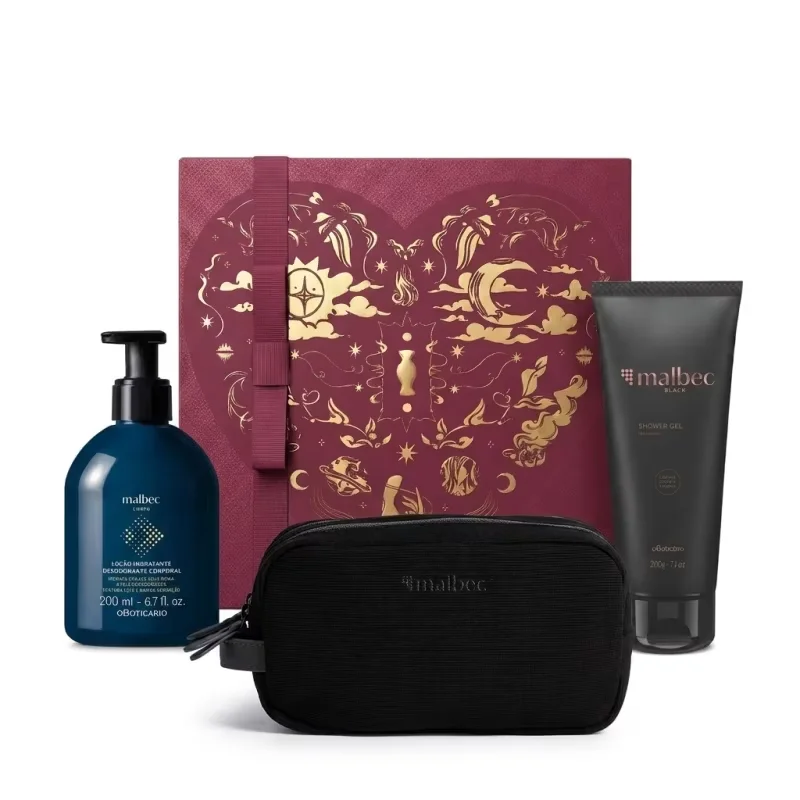 Combo Presente Dia Dos Namorados Malbec Cuidados: Loção Corporal 200ml + Shower Gel 200g + Nécessarie