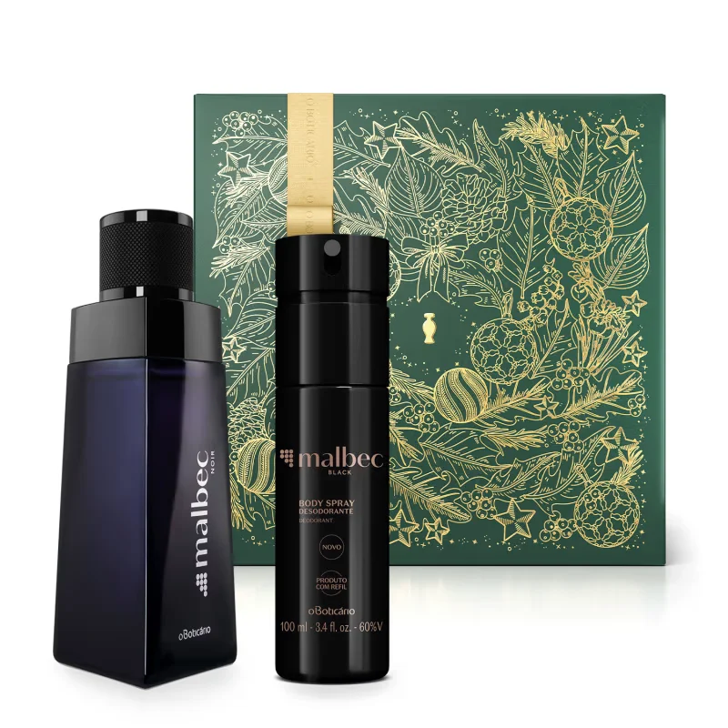 Combo Presente Malbec: Noir Desodorante Colônia 100ml + Desodorante Body Spray Black 100ml + Caixa Presenteável