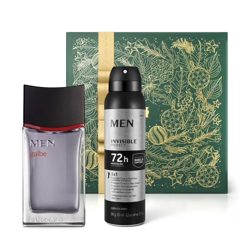 Combo Presente Men: Galbe Desodorante Colônia 100ml + Invisible Desodorante Antitranspirante 150ml + Caixa de Presente