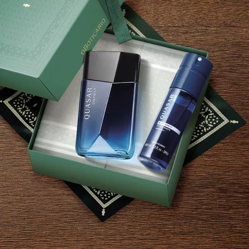 Combo Presente Quasar Deep Blue: Desodorante Colônia 100ml + Body Spray 100ml + Caixa Presenteável