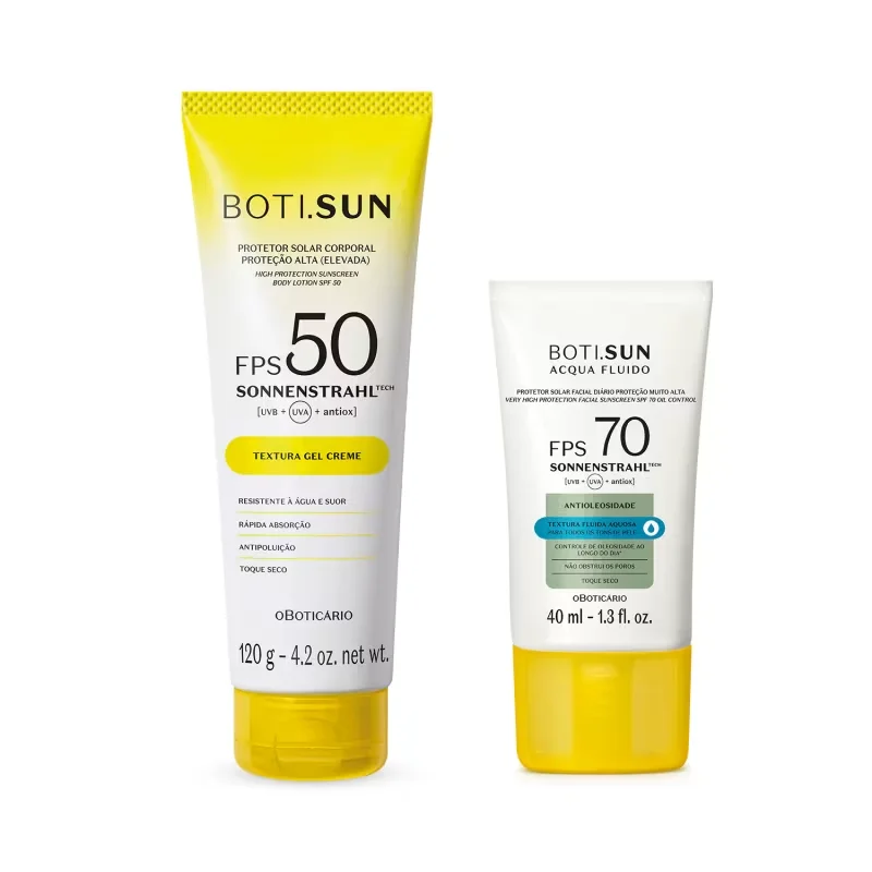 Combo Protetor Solar Boti.Sun: Corporal FPS50 120G + Facial Antioleosidade FPS70 40ml
