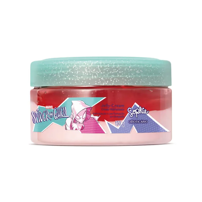 Combo Sophie Spider-Gwen: Paleta Mulfunional 10g +Jelly Cream Creme Hidratante 150g+ Nécessaire Infantil