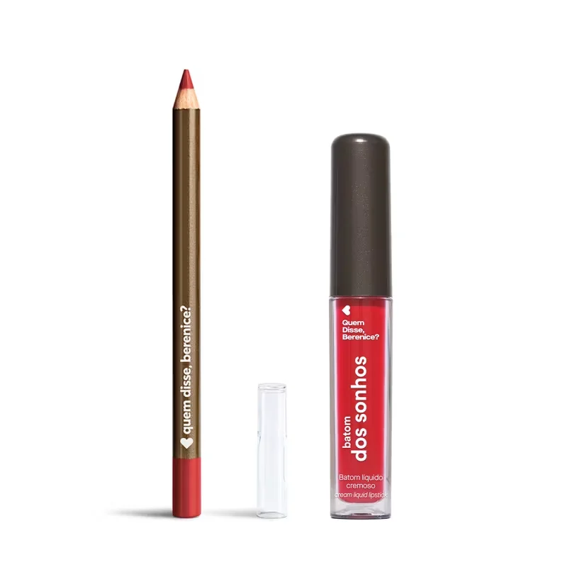 Combo Vermelho Quem Disse, Berenice?: Batom Líquido Cremoso 4ml + Lápis Contorno Labial 1,1g