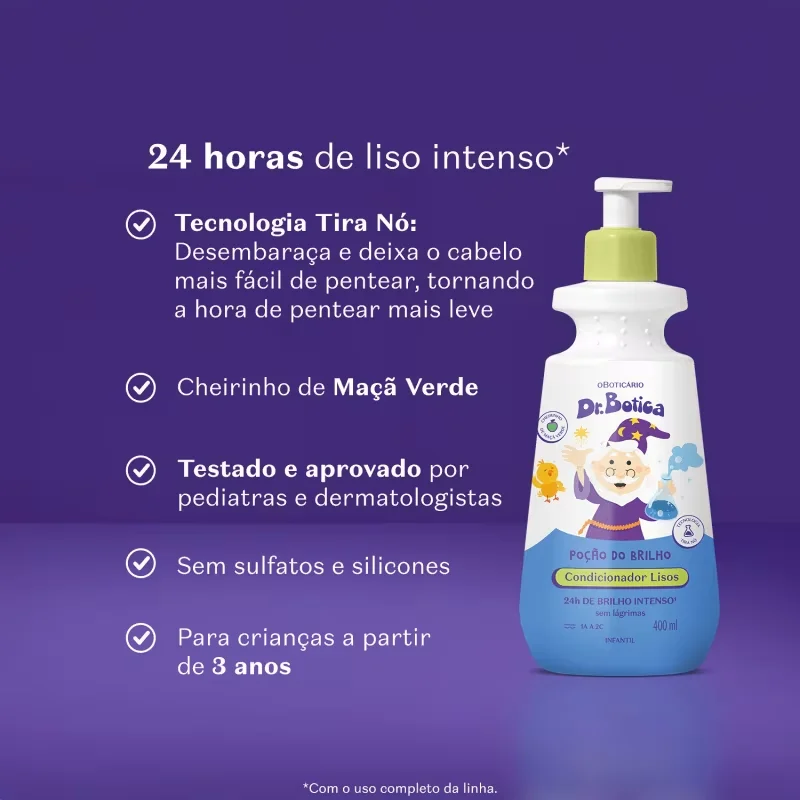 Condicionador Infantil Cabelos Lisos 1A À 2C Dr.Botica Poção do Brilho 400ml