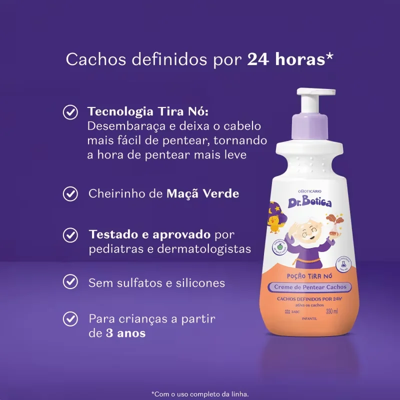 Creme Para Pentear Infantil Cabelos Cacheados 3 ABC Dr.Botica Poção Tira Nó 350ml