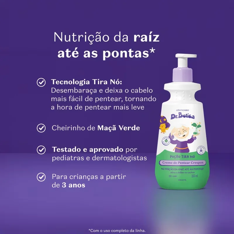 Creme Para Pentear Infantil Cabelos Crespos 4 ABC Dr.Botica Poção Tira Nó 350ml