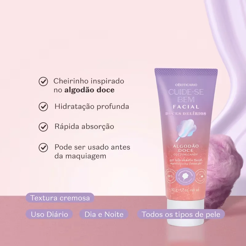 Gel Hidratante Facial Cuide-se Bem Doces Delírios Algodão Doce 50g