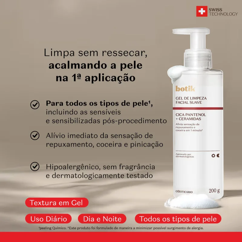 Gel de Limpeza Facial Suave Botik Cica Pantenol E Ceramidas 200g