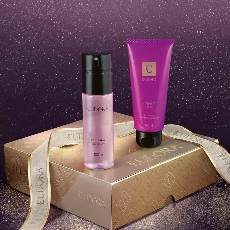Kit Presente Natal Eudora Roxinho: Creme Corporal 100g + Body Spray 100ml