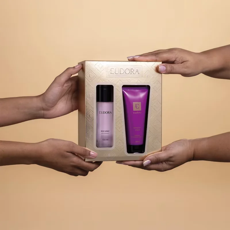 Kit Presente Natal Eudora Roxinho: Creme Corporal 100g + Body Spray 100ml