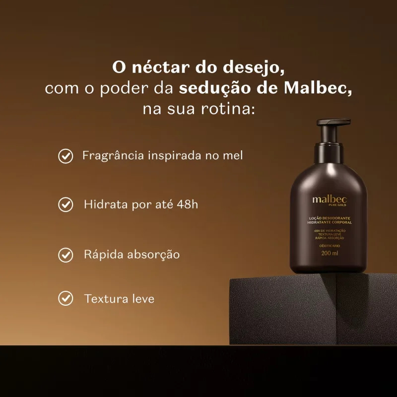 Loção Hidratante Desodorante Corporal Malbec Pure Gold 200ml