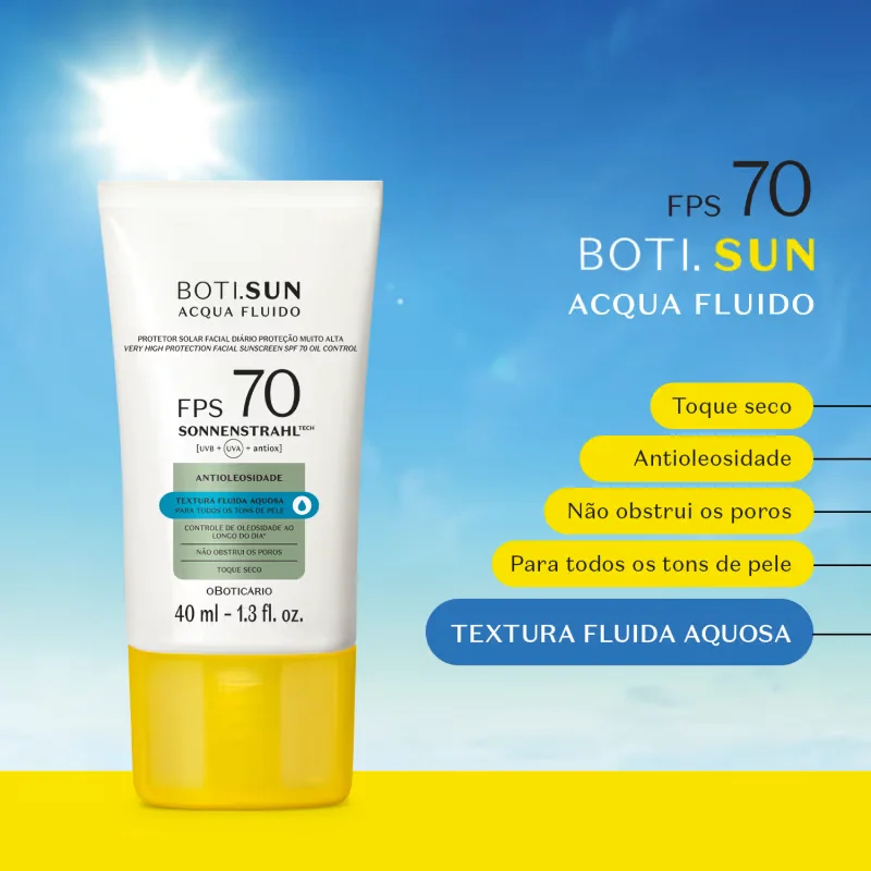 Protetor Solar Facial Antioleosidade FPS70 Boti.Sun Acqua Fluido 40ml