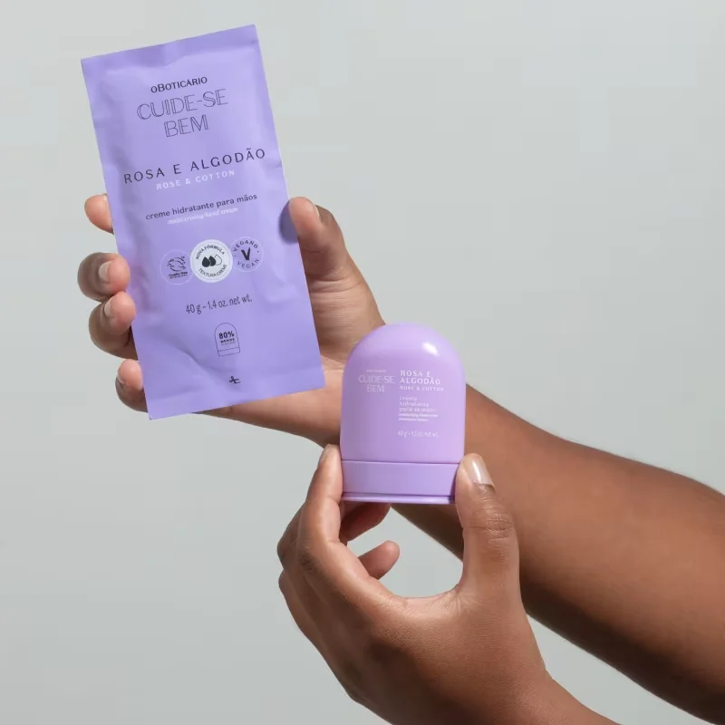 Refil Creme Hidratante para Mãos Cuide-se Bem Rosa e Algodão 40g