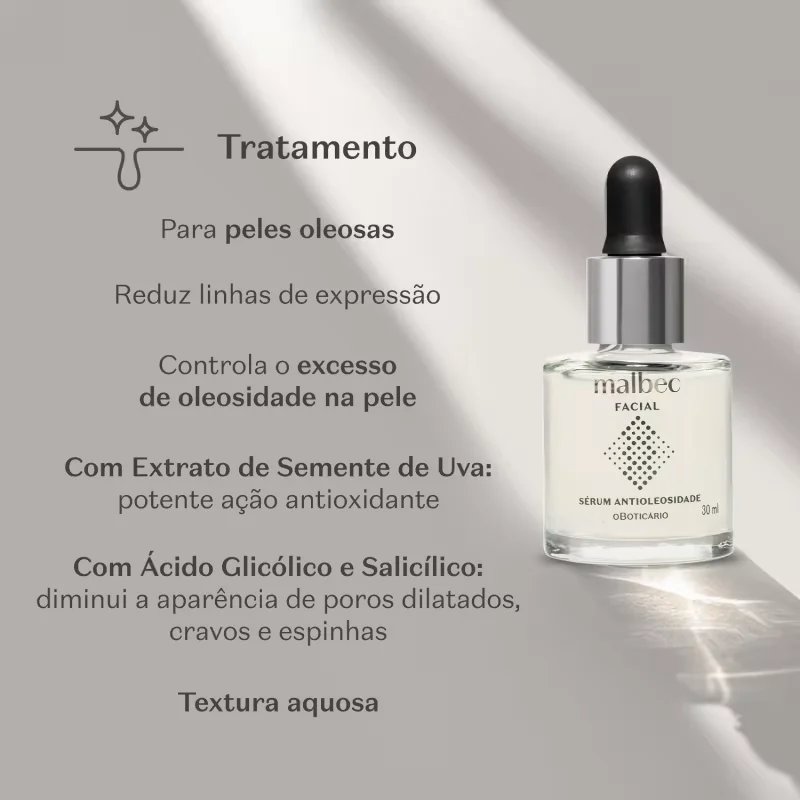 Sérum Antioleosidade Malbec Facial 30ml