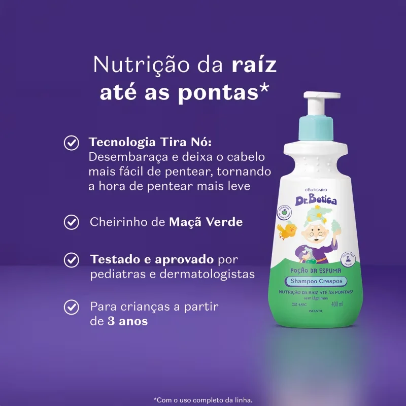 Shampoo Infantil Cabelos Crespos 4 ABC Dr.Botica Poção da Espuma 400ml