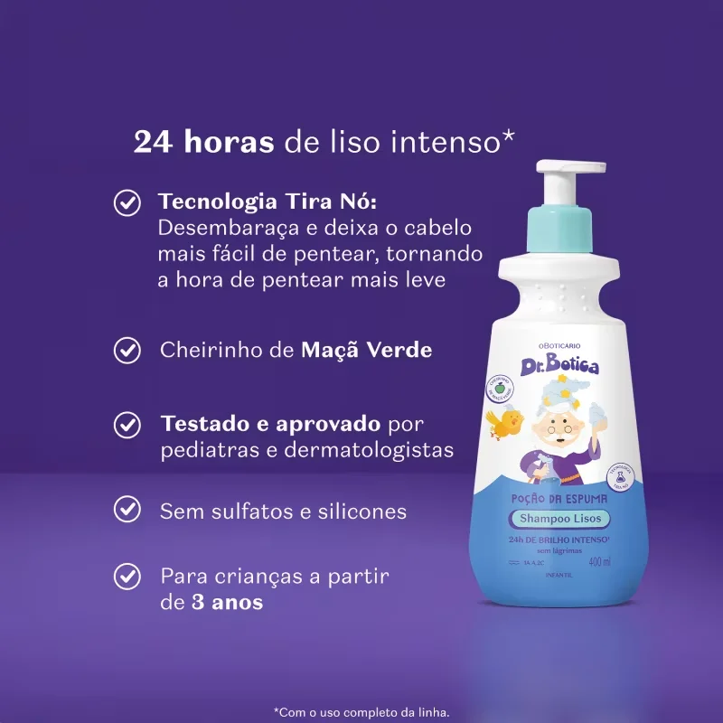 Shampoo Infantil Cabelos Lisos 1A à 2C Dr.Botica Poção da Espuma 400ml